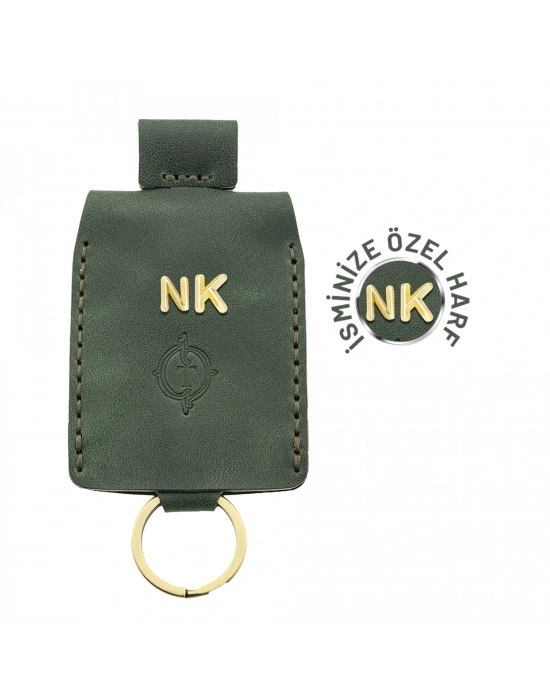 İsme Özel Çıtçıtlı Anahtarlık - % 100 Rainbow Deri - AG01001 - Haki