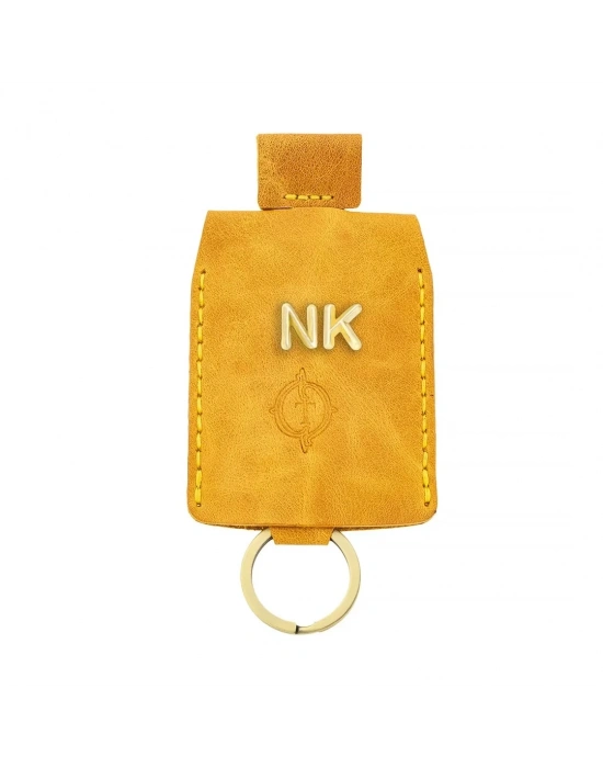 İsme Özel Çıtçıtlı Anahtarlık - % 100 Rainbow Deri - AG01001 - Hardal Sarısı
