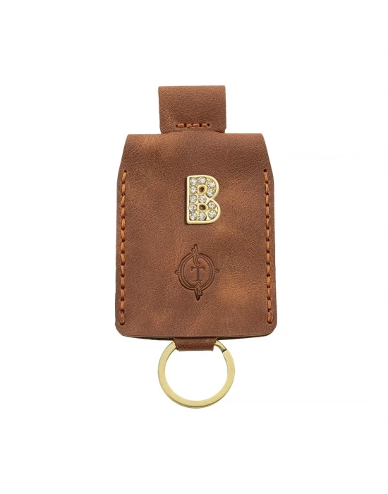 İsme Özel Çıtçıtlı Anahtarlık - % 100 Rainbow Deri - AG01001 - Kahverengi