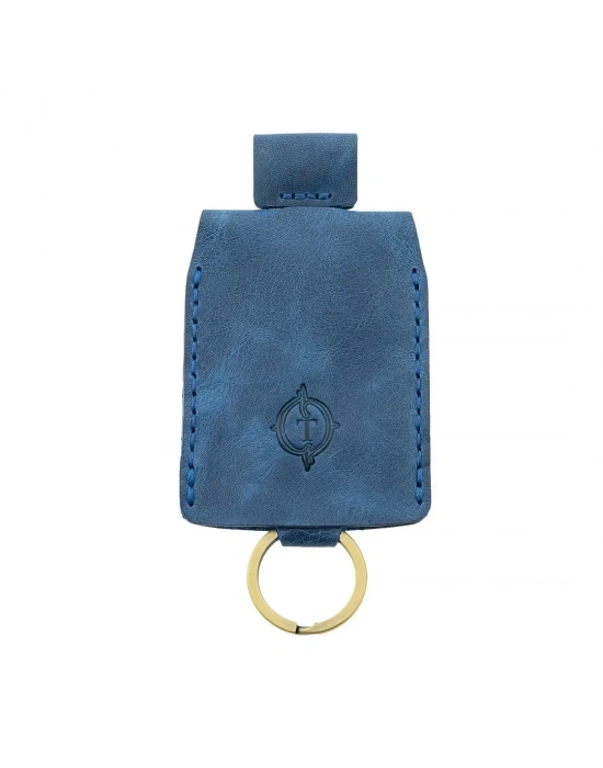 İsme Özel Çıtçıtlı Anahtarlık - % 100 Rainbow Deri - AG01001 - Saks Mavisi