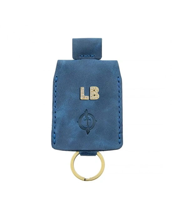 İsme Özel Çıtçıtlı Anahtarlık - % 100 Rainbow Deri - AG01001 - Saks Mavisi