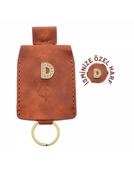 İsme Özel Çıtçıtlı Anahtarlık - % 100 Rainbow Deri - AG01001 - Tobacco