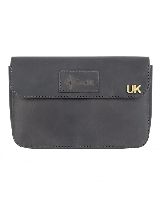 İsme Özel Çıtçıtlı El Çantası - %100 Crazy Deri - AC14002 - Antrasit