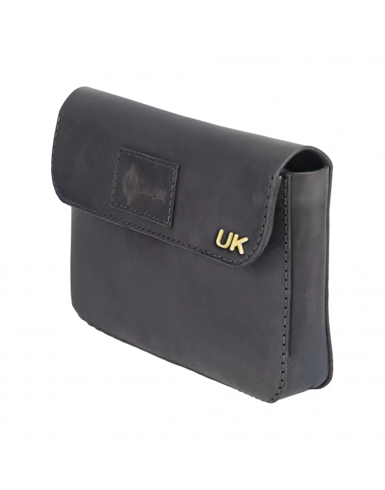 İsme Özel Çıtçıtlı El Çantası - %100 Crazy Deri - AC14002 - Antrasit