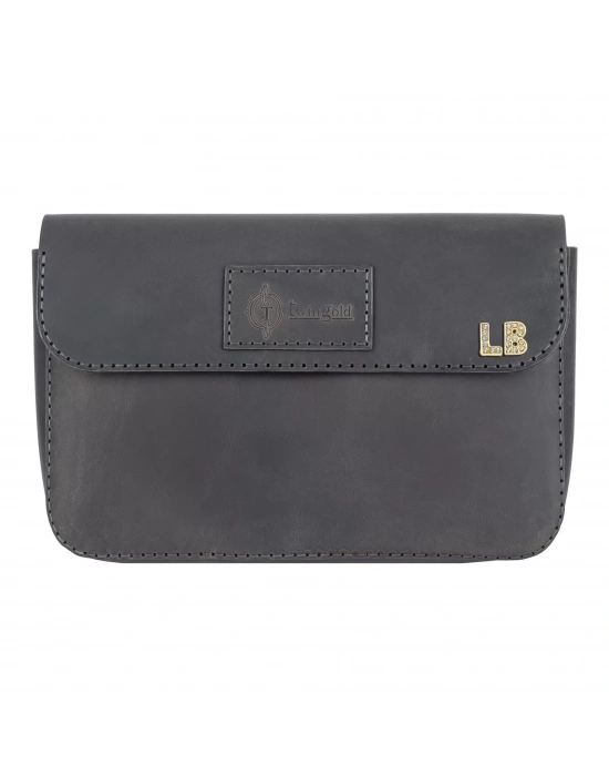 İsme Özel Çıtçıtlı El Çantası - %100 Crazy Deri - AC14002 - Antrasit