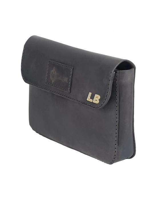 İsme Özel Çıtçıtlı El Çantası - %100 Crazy Deri - AC14002 - Antrasit