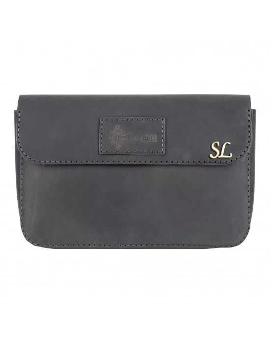 İsme Özel Çıtçıtlı El Çantası - %100 Crazy Deri - AC14002 - Antrasit