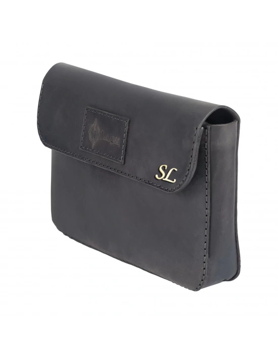 İsme Özel Çıtçıtlı El Çantası - %100 Crazy Deri - AC14002 - Antrasit