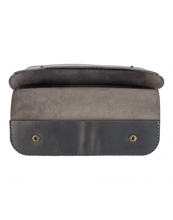 İsme Özel Çıtçıtlı El Çantası - %100 Crazy Deri - AC14002 - Antrasit