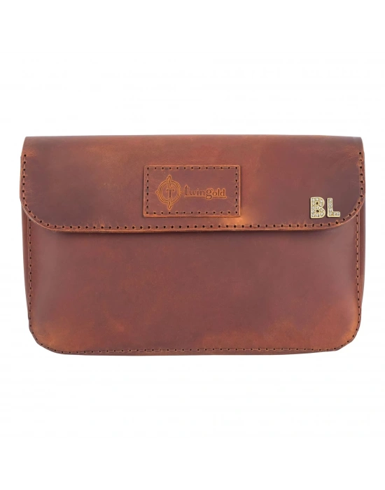 İsme Özel Çıtçıtlı El Çantası - %100 Crazy Deri - AC14002 - Taba