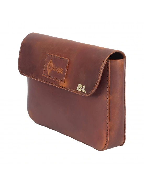 İsme Özel Çıtçıtlı El Çantası - %100 Crazy Deri - AC14002 - Taba