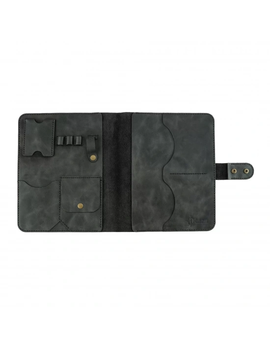 İsme Özel Çıtçıtlı Fonksiyonlu iPad Organizer - %100 Rainbow Deri - ET01002 - Antrasit