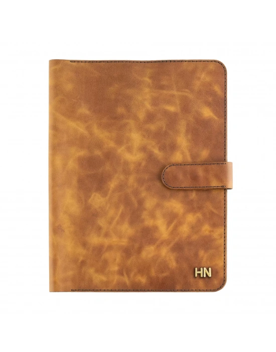 İsme Özel Çıtçıtlı Fonksiyonlu iPad Organizer - %100 Rainbow Deri - ET01002 - Camel