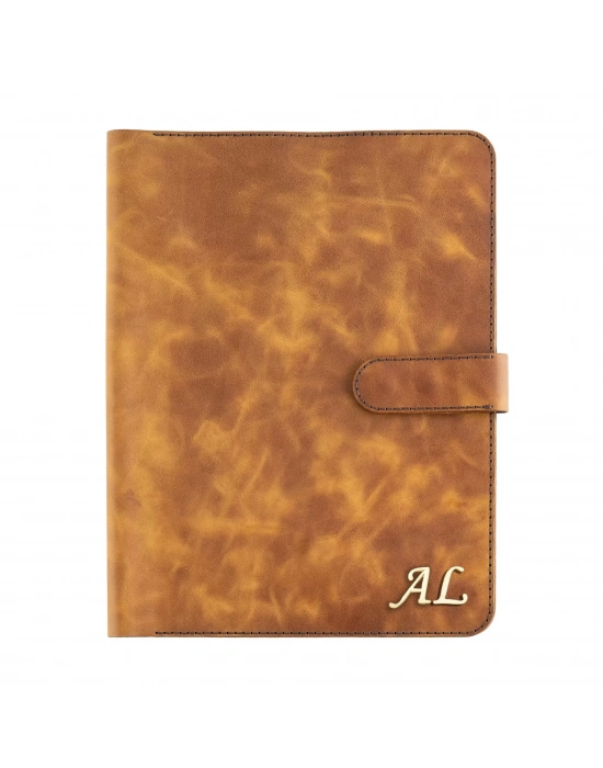 İsme Özel Çıtçıtlı Fonksiyonlu iPad Organizer - %100 Rainbow Deri - ET01002 - Camel