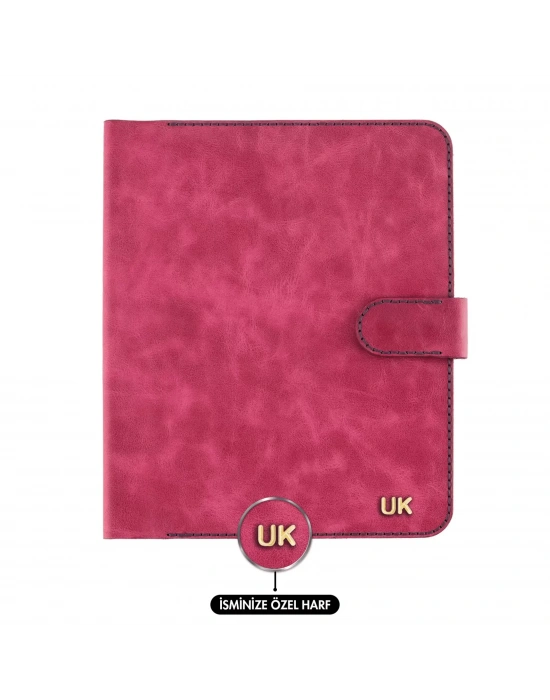 İsme Özel Çıtçıtlı Fonksiyonlu iPad Organizer - %100 Rainbow Deri - ET01002 - Fuşya