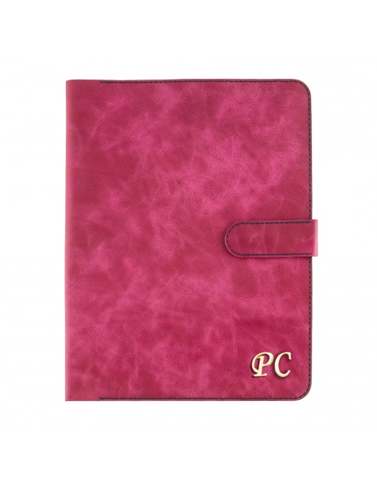 İsme Özel Çıtçıtlı Fonksiyonlu iPad Organizer - %100 Rainbow Deri - ET01002 - Fuşya