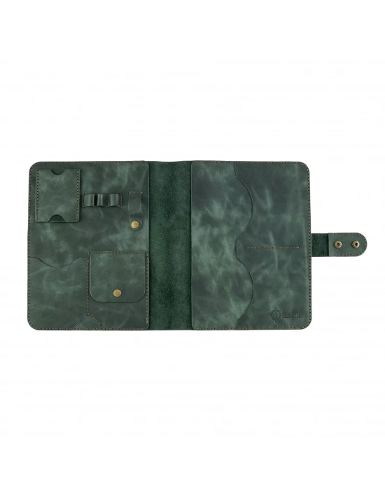 İsme Özel Çıtçıtlı Fonksiyonlu iPad Organizer - %100 Rainbow Deri - ET01002 - Haki