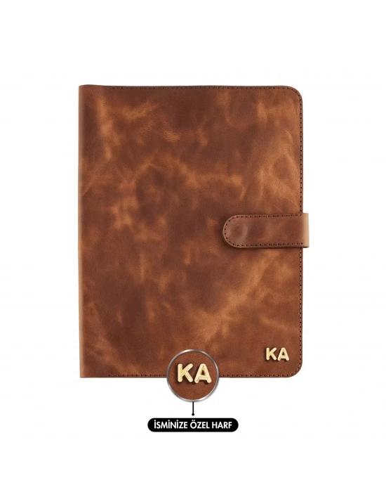 İsme Özel Çıtçıtlı Fonksiyonlu iPad Organizer - %100 Rainbow Deri - ET01002 - Kahverengi