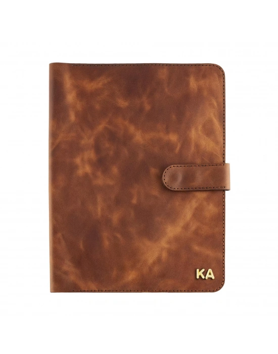 İsme Özel Çıtçıtlı Fonksiyonlu iPad Organizer - %100 Rainbow Deri - ET01002 - Kahverengi