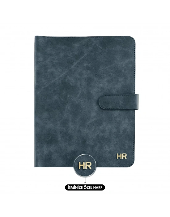 İsme Özel Çıtçıtlı Fonksiyonlu iPad Organizer - %100 Rainbow Deri - ET01002 - Lacivert