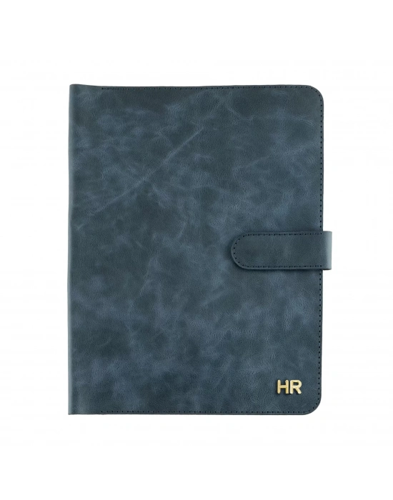 İsme Özel Çıtçıtlı Fonksiyonlu iPad Organizer - %100 Rainbow Deri - ET01002 - Lacivert