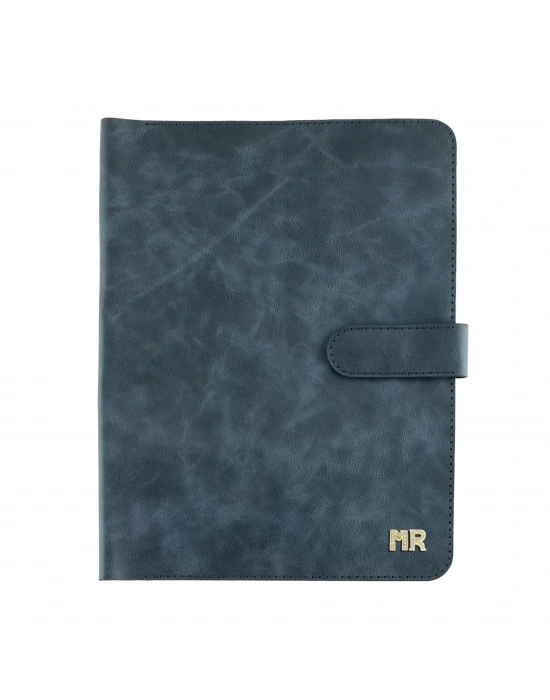 İsme Özel Çıtçıtlı Fonksiyonlu iPad Organizer - %100 Rainbow Deri - ET01002 - Lacivert