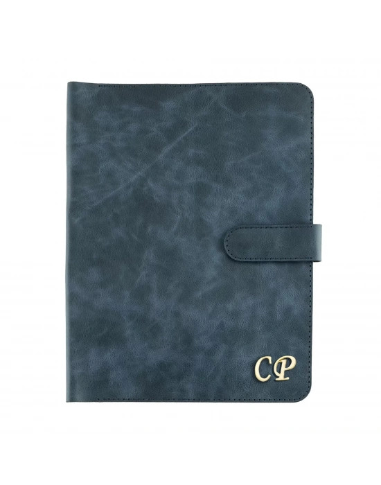 İsme Özel Çıtçıtlı Fonksiyonlu iPad Organizer - %100 Rainbow Deri - ET01002 - Lacivert