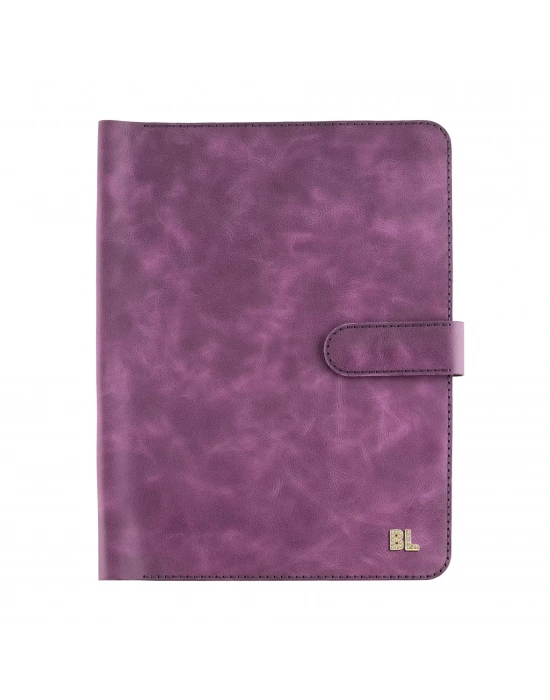 İsme Özel Çıtçıtlı Fonksiyonlu iPad Organizer - %100 Rainbow Deri - ET01002 - Mor