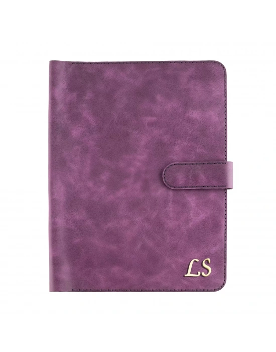 İsme Özel Çıtçıtlı Fonksiyonlu iPad Organizer - %100 Rainbow Deri - ET01002 - Mor
