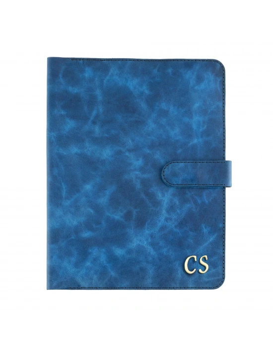 İsme Özel Çıtçıtlı Fonksiyonlu iPad Organizer - %100 Rainbow Deri - ET01002 - Saks Mavisi