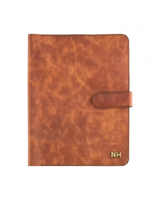 İsme Özel Çıtçıtlı Fonksiyonlu iPad Organizer - %100 Rainbow Deri - ET01002 - Tobacco