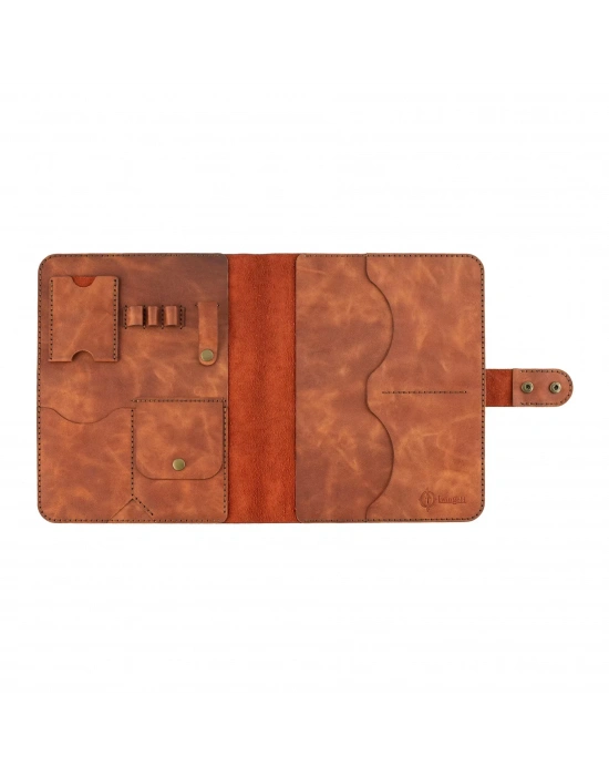 İsme Özel Çıtçıtlı Fonksiyonlu iPad Organizer - %100 Rainbow Deri - ET01002 - Tobacco