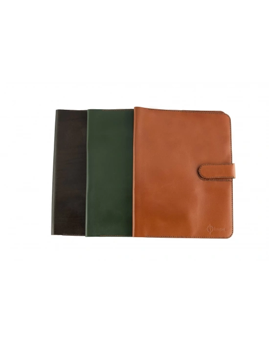 İsme Özel Çıtçıtlı Fonksiyonlu iPad Organizer - %100 Tiesto Deri - ET01003 - Haki