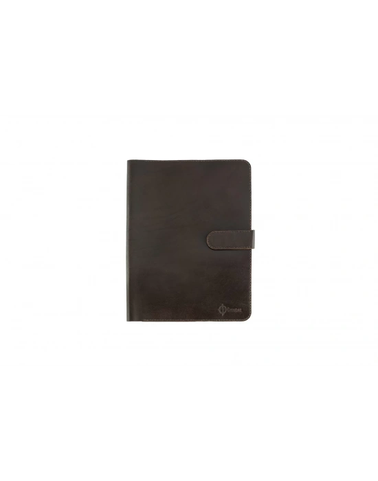 İsme Özel Çıtçıtlı Fonksiyonlu iPad Organizer - %100 Tiesto Deri - ET01003 - Koyu Kahverengi