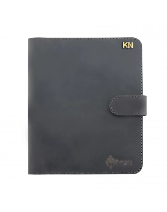 İsme Özel Çıtçıtlı Fonksiyonlu Macbook Organizer - %100 Crazy Deri - 11 (11 İnç) - ET02004 - Antrasit