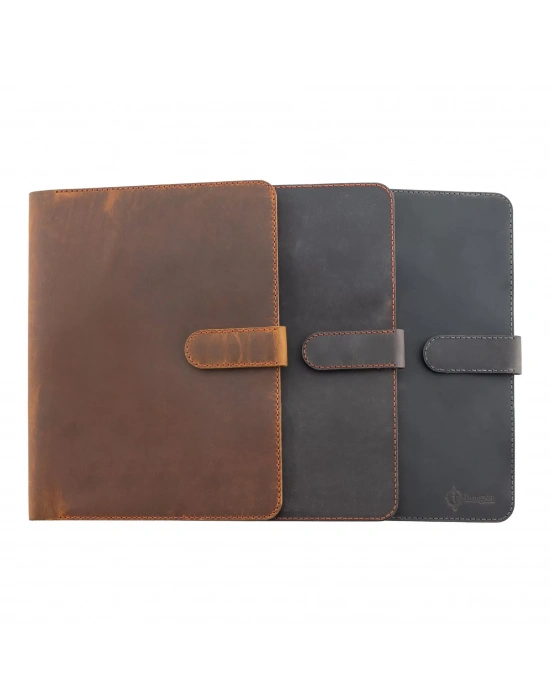 İsme Özel Çıtçıtlı Fonksiyonlu Macbook Organizer - %100 Crazy Deri - 11 (11 İnç) - ET02004 - Antrasit