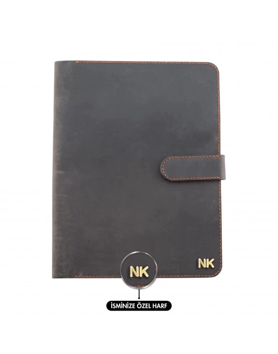 İsme Özel Çıtçıtlı Fonksiyonlu Macbook Organizer - %100 Crazy Deri - ET02004 - Kahverengi