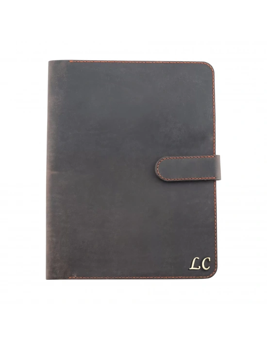 İsme Özel Çıtçıtlı Fonksiyonlu Macbook Organizer - %100 Crazy Deri - ET02004 - Kahverengi