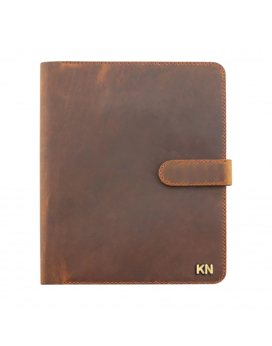 İsme Özel Çıtçıtlı Fonksiyonlu Macbook Organizer - %100 Crazy Deri - ET02004 - Taba