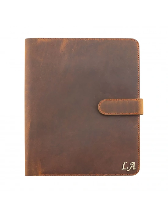 İsme Özel Çıtçıtlı Fonksiyonlu Macbook Organizer - %100 Crazy Deri - ET02004 - Taba