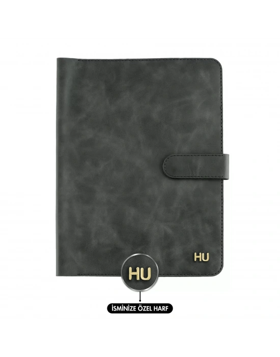 İsme Özel Çıtçıtlı Fonksiyonlu Macbook Organizer - %100 Rainbow Deri - ET02001 - Antrasit