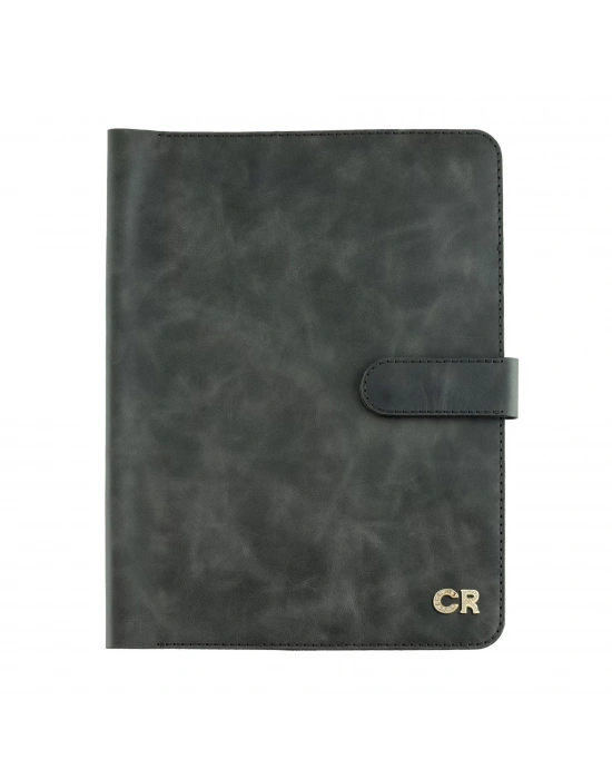 İsme Özel Çıtçıtlı Fonksiyonlu Macbook Organizer - %100 Rainbow Deri - ET02001 - Antrasit