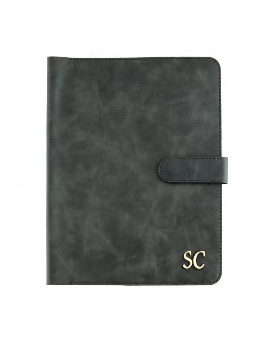 İsme Özel Çıtçıtlı Fonksiyonlu Macbook Organizer - %100 Rainbow Deri - ET02001 - Antrasit