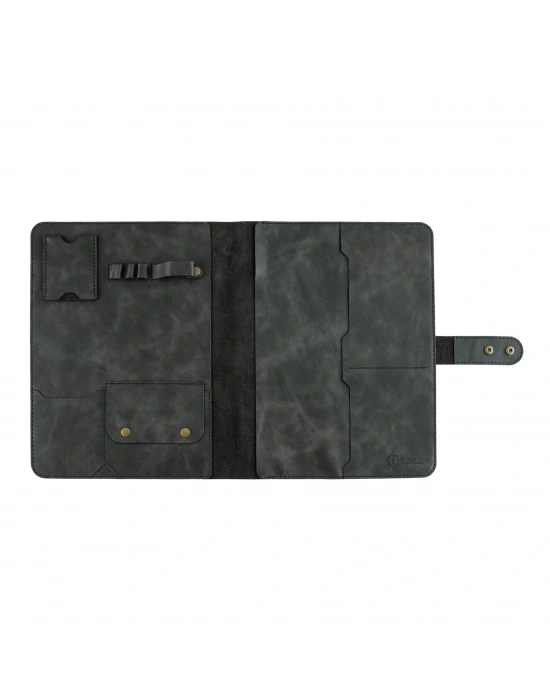 İsme Özel Çıtçıtlı Fonksiyonlu Macbook Organizer - %100 Rainbow Deri - ET02001 - Antrasit