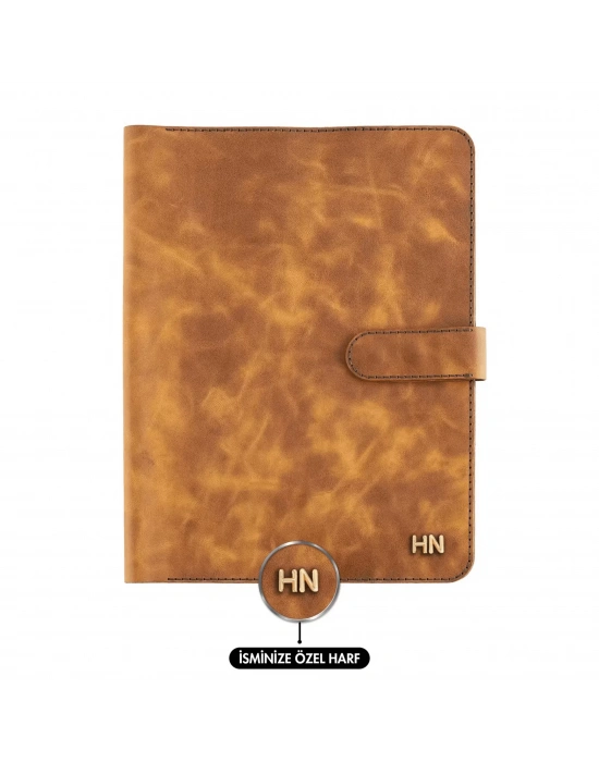 İsme Özel Çıtçıtlı Fonksiyonlu Macbook Organizer - %100 Rainbow Deri - ET02001 - Camel