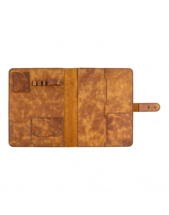 İsme Özel Çıtçıtlı Fonksiyonlu Macbook Organizer - %100 Rainbow Deri - ET02001 - Camel