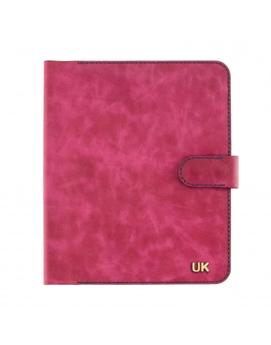 İsme Özel Çıtçıtlı Fonksiyonlu Macbook Organizer - %100 Rainbow Deri - ET02001 - Fuşya