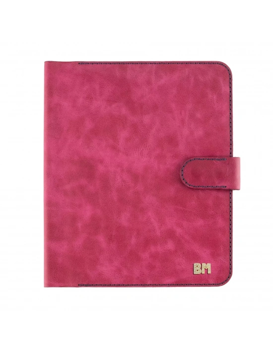 İsme Özel Çıtçıtlı Fonksiyonlu Macbook Organizer - %100 Rainbow Deri - ET02001 - Fuşya