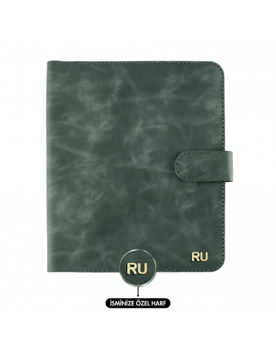 İsme Özel Çıtçıtlı Fonksiyonlu Macbook Organizer - %100 Rainbow Deri - ET02001 - Haki