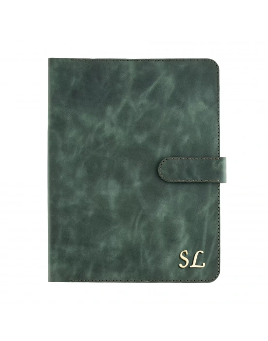 İsme Özel Çıtçıtlı Fonksiyonlu Macbook Organizer - %100 Rainbow Deri - ET02001 - Haki